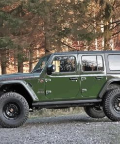 Dark Green Jeep In The Forest Diamond Painting