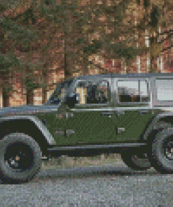 Dark Green Jeep In The Forest Diamond Painting