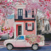 Pink Flower Truck And Pink House Diamond Painting