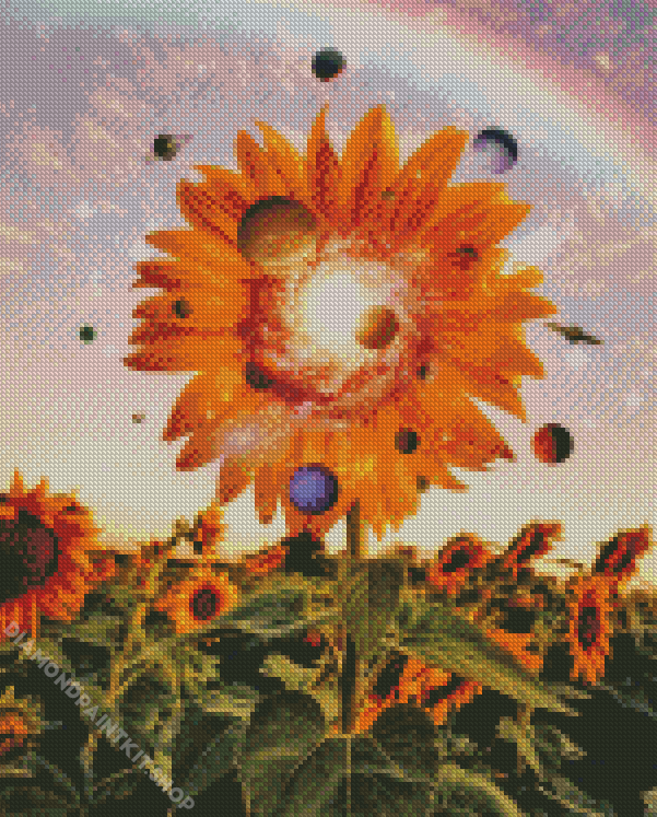 Planets With Sunflower And Rainbow Diamond Painting 