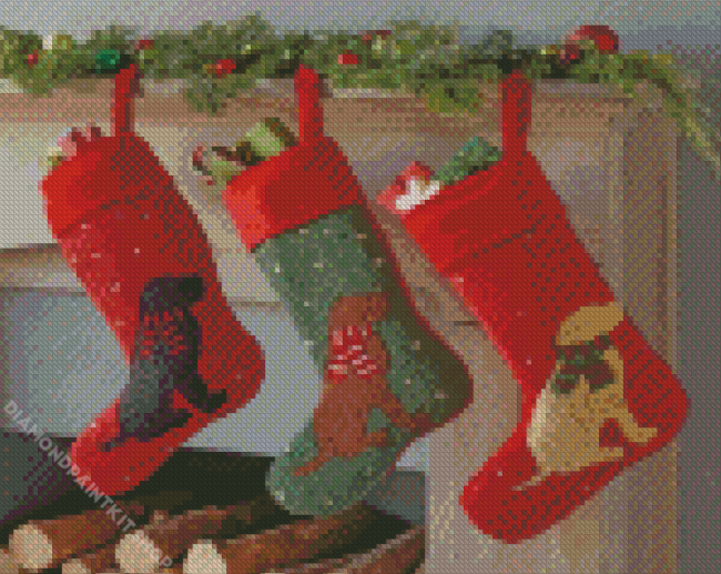 Dog Christmas Stockings Diamond Painting