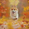 Dog Jumping In Leaves Diamond Painting