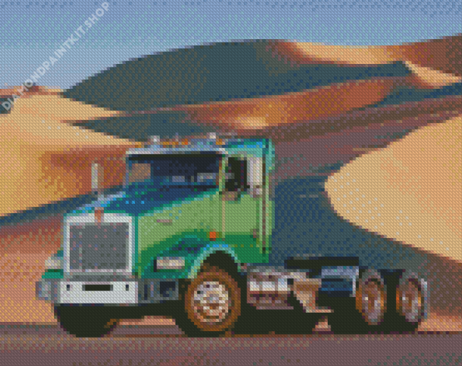 Green Truck In Desert Diamond Painting