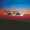 Huey Helicopters Silhouette At Sunset Diamond Painting