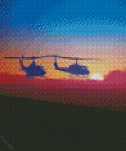 Huey Helicopters Silhouette At Sunset Diamond Painting