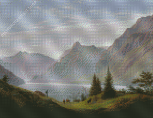 Landschaft mit Gebirgssee Diamond Painting