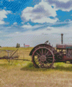 Old Tractor In Hay Field Diamond Painting