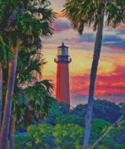 Palm Trees With Jupiter Lighthouse Diamond Painting