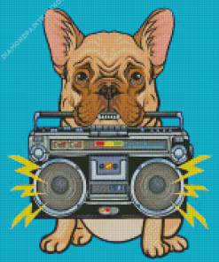 Pug Dog With Radio Diamond Painting
