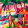 Beach Hut And Surfboard Diamond Painting