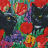 Black Cats And Flowers Diamond Painting