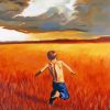Boy Running Through Field Art Diamond Painting