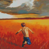 Boy Running Through Field Art Diamond Painting