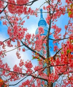 Cherry Blossoms Japan Skytree Diamond Painting