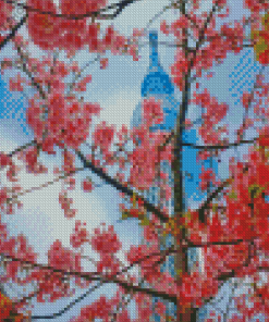 Cherry Blossoms Japan Skytree Diamond Painting