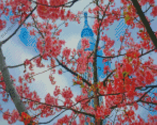 Cherry Blossoms Japan Skytree Diamond Painting