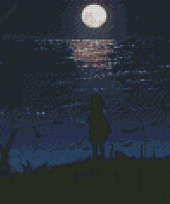 Moon Girl Silhouette By Lake Diamond Painting