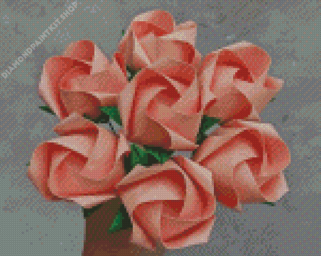 Bouquet Of Peach Origami Roses Diamond Painting