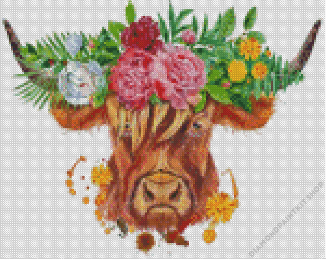 Bull With Flowers On Head Diamond Painting