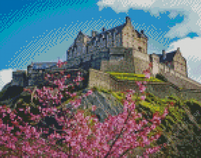 Cherry Blossom Edinburgh Castle Diamond Painting