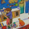 Couple and Cat In Kitchen Diamond Painting