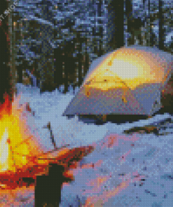Forest Camping In Snow Diamond Painting