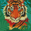 Illustration Tiger Behind Large Leaves Diamond Painting