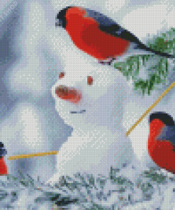 Snowman With Birds Diamond Painting