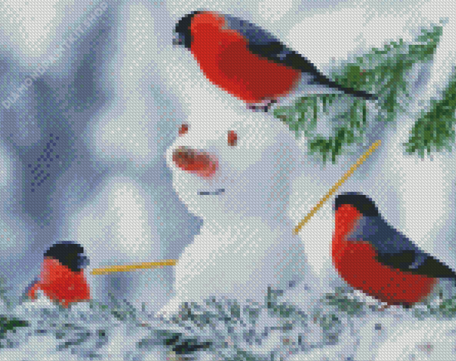 Snowman With Birds Diamond Painting