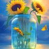 Sunflower In Blue Jar Diamond Painting