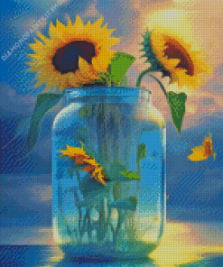 Sunflower In Blue Jar Diamond Painting
