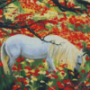 White Horse With Flowers Art Diamond Painting