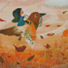 Autumn Girl Riding Bird Diamond Painting