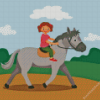 Cute Little Girl Riding A Horse At The Park Diamond Painting