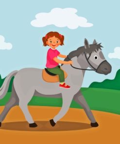 Cute Little Girl Riding A Horse At The Park Diamond Painting