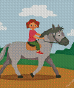 Cute Little Girl Riding A Horse At The Park Diamond Painting