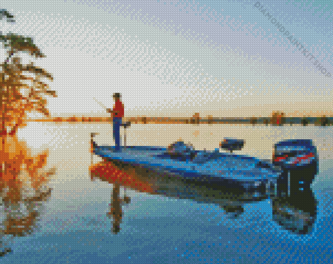Man On Bass Boat Fishing Diamond Painting