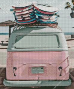 Pink Van With Surfboards Diamond Painting