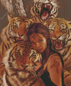 Woman With Tigers Diamond Painting