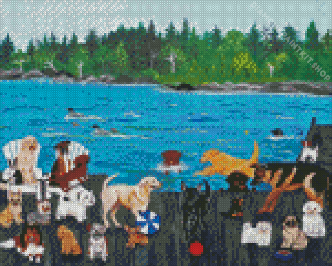 Dogs On A Lake Diamond Painting