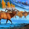 Elk Herd Crossing River Diamond Painting