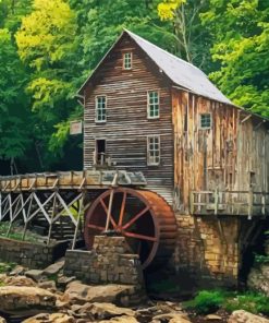 Forest Old Grist Mill Diamond Painting