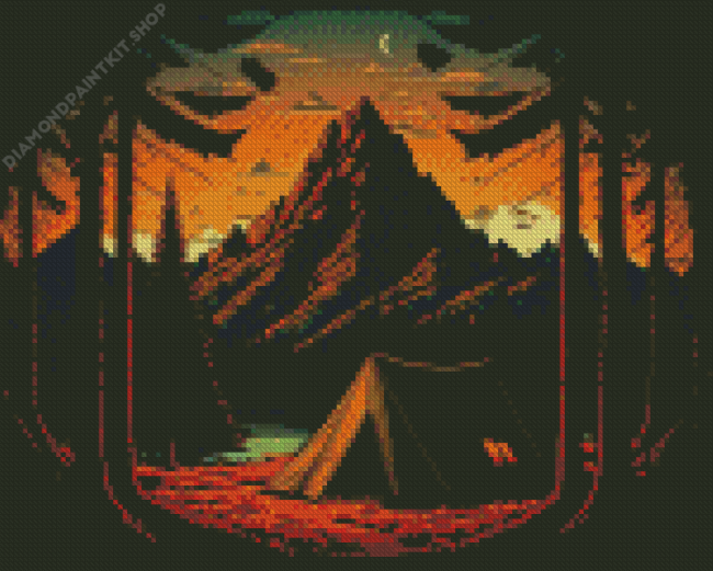 Illustration Forest Campsite Diamond Painting