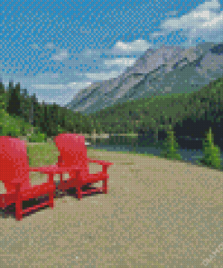 Lake With Red Chairs Diamond Painting