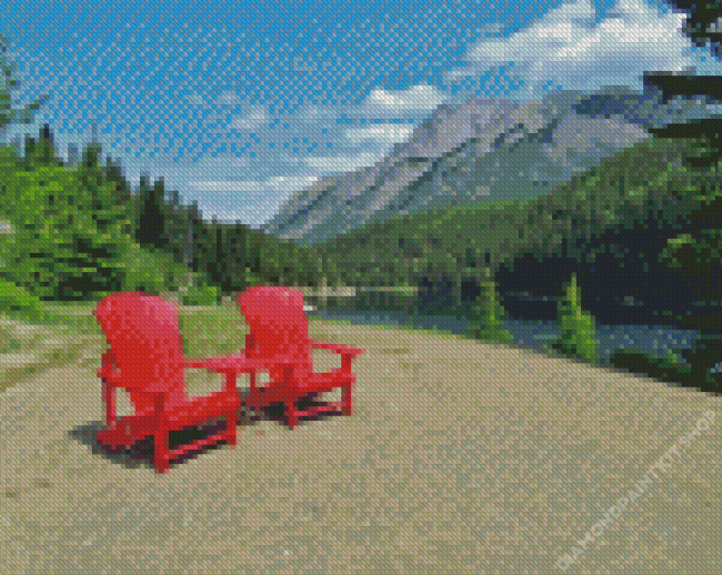 Lake With Red Chairs Diamond Painting