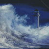 Lighthouse Storm At Sea Diamond Painting