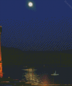 Lindau Lighthouse With Moon Light Diamond Painting