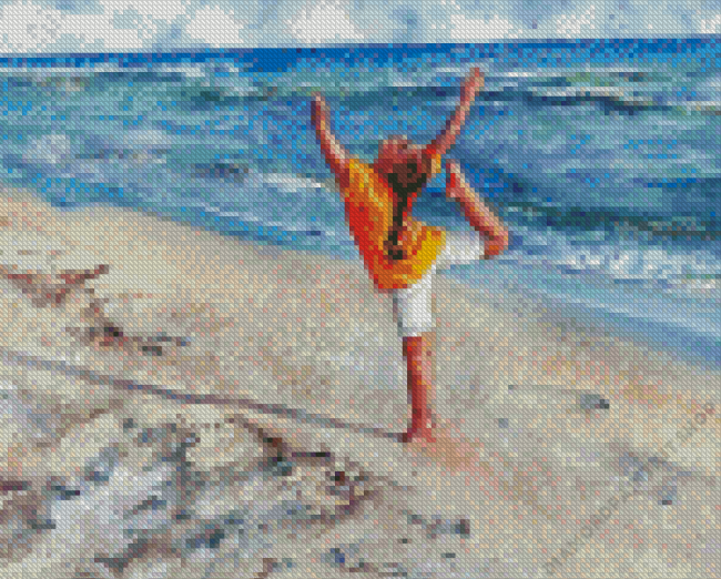 Little Girl Dancing On Beach Art Diamond Painting