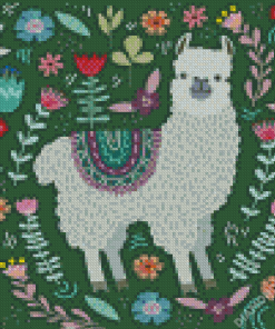 Llama With Flowers Illustration Diamond Painting