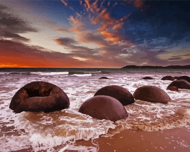 Moeraki Boulders Beach Diamond Painting